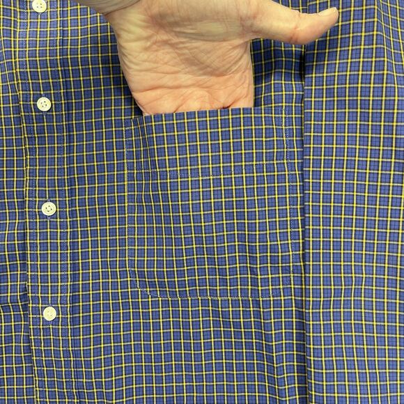 Eddie Bauer Button-Down Shirt Men’s Large Blue Yellow Windowpane Plaid LS - Picture 4 of 13